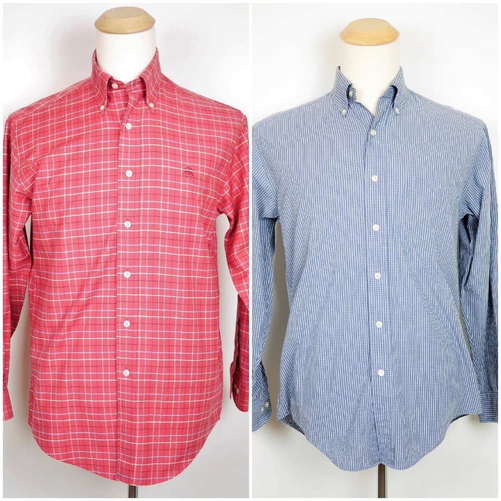 BROOKS BROTHERS Blue Red Plaid Long Sleeve Shirts